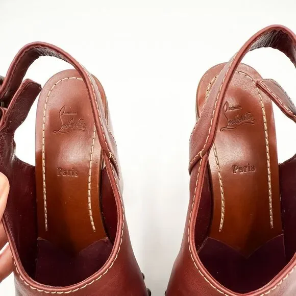 Christian Louboutin Joan Platform Wooden Heels Studded Clogs EU 38 US 8 - Picture 9 of 11